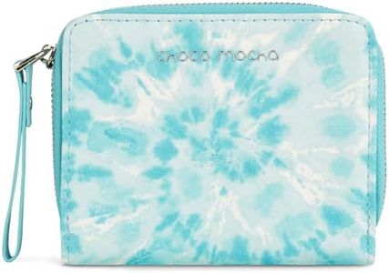 Choco Mocha Girls Wallet with Zipper, Leather Bifold Wallet for Teen Girl, Blue Tie-Dye