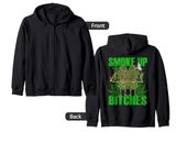 Marijuana Weed Cannabis Hoodie Sweatshirt Smoke Up Bitches Zip Hoodie