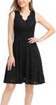 MISS MOLY Women's Floral Lace Overlay Fit and Flare Dress Sexy V-Neck Knee Length Elegant Party Wedding Dress (Full Black, XX-Large)