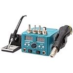 Hot Air Rework Station, KATSU 2 in 1 Electric Digital Display Heating Gun Hot Air Gun Soldering Iron Welding Station Kit, Adjustable Temperature, Ideal for Electronics Electrical Repairing