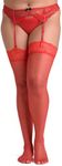 Lovehoney Lingerie Women's Red Sheer Plus Size Thigh High Stockings - Stretchy Nylon with Deep Floral Lace Tops - One Size: 4-12