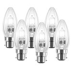 6 Pack 28W BC B22 Clear Candle Light Bulbs, Bayonet Cap, Classic Incandescent Dimmable Lamps, 28W = 37W, 370 Lumen, Mains 240V, Energy Saving Halogen Bulbs