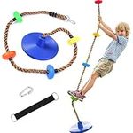 Disc Swing Climbing Rope with Hanging Strap Kit, Tree Swing Seat, Swings Accessories for Outdoor Backyard Playground (Blue)