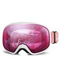 Outdoormaster Owl Kids Ski Goggles for Glasses OTG Anti Fog Snowboarding/Snow Goggles-100% UV Protection(Black Frame+VLT 46% Pink Lens)