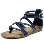 Ollio Women's Shoe Gladiator Strap Flat Zori Sandal, Indigo, 6.5 UK