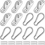 BELLE VOUS 6 Pack M5 Stainless Steel Pad Eye Plate Hooks with Screws & Carabiners - Heavy Duty U-Shaped Wall/Ceiling Mount Rectangle Staple Hook (45 x 15mm) - Holds 40kg - Ring Hooks for Hanging