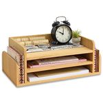 KIRIGEN Wood 3-Tier Office Desktop Document Tray Mail Sorter Organizer Rack -Wooden Document Letter Tray for Folders, Mail, Stationary, Desk Accessories - Natural