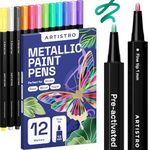 ARTISTRO Metallic Markers with Medium Tip, Metallic Acrylic Paint Markers, Metallic Paint Pens Pre-Activated, Metallic Pens for Kids & Adults, Metallic Markers for Black Paper, Rocks (Fine Tip, 12)