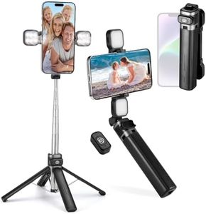 Mini iPhone Tripod Stand,MQOUNY 38" Phone Tripod &Selfie Stick with Wireless Rechargeable Remote & Removable Light, Extendable Tripod Stand 360 Rotation Compatible with iPhone&Android Samsung(Black)