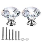 2PCS Diamond Cabinet Knobs, Mtsooning 30mm/1.18" Crystal Drawer Handle, Glass Dresser Handle Pull for Closet Door Single Hole