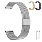 OFFCUP Metal Magnetic Watch Band, 20mm Metal Watch Straps, Mesh Woven Quick Release Watch Strap Adjustable Stainless Steel Replacement Straps with Magnetic Clasp, Smart Watch Wristbands (Silver)