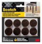 Scotch Felt Pads 32 PCS Brown, Felt Furniture Pads for Protecting Hardwood Floors, 1" Round, Easy-to-apply, Self-Stick design, Reliable protection from nicks, dents and scratches (SP822-NA)