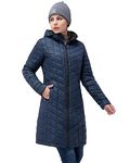 33,000ft Women's Winter Jacket Lightweight Long Quilted Jacket Water Resistant Transitional Down Jacket with Hood Perfect For Cold & Wet Weather Deep Blue XS