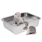 IKITCHEN Stainless Steel Cat Litter Box, Metal Cat Litter Tray with Anti-Slip Rubber Bottom, Kitty Litter Pan 15.7" L x 11.7" W x 4" H, Non Stick, Non Odor Absorbing, Easy Clean