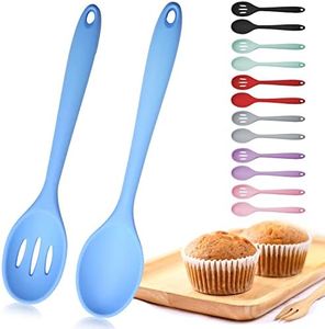 Mixing Spoons, Silicone Slotted Spoon, Silicone Spoons for Cooking, Serving Spoons for Mixing, Serving, Draining, Stirring, Dishwasher Safe, Heat-Resistant, Non Stick (Blue)