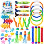 DIYDEC 35pcs Diving Pool Toys, Fun Swimming Pool Toys Set with Diving Rings, Diving Torpedo, Diving Seagrass, Marine gem Underwater Training Diving Game Toys for Kids Summer Swimming Pool Party