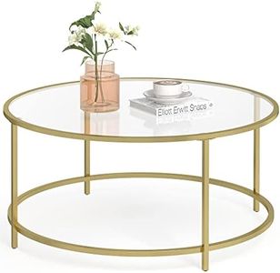 VASAGLE Mesa de Centro Redonda, Mesa de Cristal con Marco de Acero, Mesa de SalÓn, Mesa de CafÉ, Dorado LGT21G