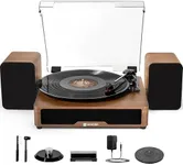 Vinyl Record Player Turntable with Built-in Bluetooth Receiver & 2 Stereo Speakers, 3 Speed 3 Size Portable Retro Record Player with Speakers Set for Entertainment and Home Decoration, Vangoa