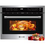 AAOBOSI 24 Inch Built in Microwave Convection Oven,1.6 Cu.Ft Wall Microwave Ovens Air Fryer Combos(upgraded), 1000Watt Power Sensor&Auto Cook, 12 Cooking Modes, Drop Down Door,Silver
