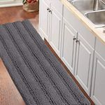 Turquoize Bathroom Runner Rug Oversize Non-Slip Bathroom Rug Shaggy Shower Mat Extra Long Chenille Area Rug Striped Bath Mat Runner Kitchen Rugs Washable Bath Mats for Bathroom, Size 59" x 20", Gray