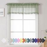 Lecloud Sage Valance Green Sheer Curtains 14 Inch Length 2 PCS, Bedroom Valance Curtain Dual Rod Pockets Light Filtering, Voile Kitchen Valance for Living Room Window Treatment, 40W x 14L Inch