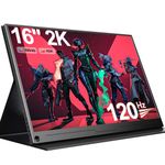 UPERFECT 16" 2K Portable Monitor 120Hz Portable Screen QHD 2560x1600, 16:10, 1200:1, IPS Eye Care Matte Display, 3 Narrow Edge Gaming Monitor with HDMI/Type-C, for PC, Laptop, Phone, VESA & Smart Case