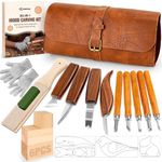 KERNOWO Woodworking Set, 25Pcs Wood Carving Kit with Deluxe PU Leather Case, Basswood Blocks for DIY Beginners and Enthusiasts, Gift Idea