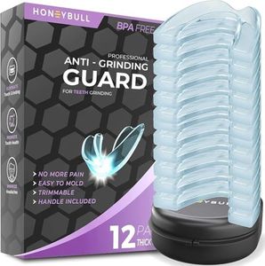 HONEYBULL Mouth Guard for Grinding Teeth [12 Pack - Thick] 1 Size for Heavy Grinding | Comfortable Custom Mouth Guard for Clenching Teeth at Night, Bruxism, Whitening Tray & Guard