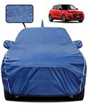 Fabtec Waterproof Car Body Cover for Maruti Swift (2018-2022) with Mirror and Antenna Pocket (Soft Cotton Lining Triple Stitched) (Metallic Blue with White Piping)