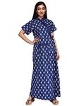 Baby Doll Pure Cotton Robes, Housecoat, Nighty, Sleepwear, Night Gown for Women Ladies House Coat, Front Open Adjustable Size (XXX-Large, Navy Blue)