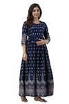 Devek Women's Rayon Anarkali Maternity Dress, Pregnancy Dress,Feeding Kurti Brest Feeding Dress, With Both Side 9 Inch Zipper Navy Blue - Long