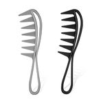 2 Pcs Wide Tooth Comb, Large Texture Combs Wide Tooth Curl Comb Shark Teeth Hairstyle Tool for Curly Wet Wavy Thick Hair Wigs Barber Salon, Women Men (Black)