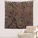 Batmerry Brown Retro Paisley Tapestry,Vintage Wall Art Hanging Decoration Polyester Fiber White Ruffled Around for Dorm Room Bedroom Living Room, 59.1x59.1 inches