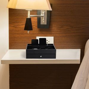 BELLE VOUS Men’s Black Valet Tray with Drawer – 7-Compartment Bedside Organizer