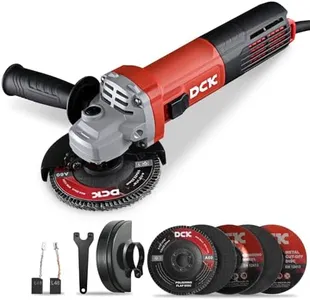 DCK Angle Grinder, 4-1/2-Inch 9.2Amp Corded Angle Grinder, 11,800 RPM with 2 Safety Guards, 6 Piece Discs (2 Cutting/ 2 Grinding/ 2 Flap Discs), Professional Angle Grinder for Metal, Wood (KSM17-115B）