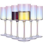 SWAVOKA Square Wine Glasses Set of 6, Large Red & White Wine Goblets 16 Ounce Long Stem Modern Shape Wine Glasses, Unique Gift for Women Men Wedding Anniversary Iridescent Sparkling