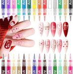 MKNZOME 28 Color Nail Art Pens for Painting Nails, 2026 0.7 MM Nail Polish Pens Set Drawing Point Liner Acrylic Painted Pen Kit, Waterproof Quick-drying Nail for DIY Design Manicure Tools