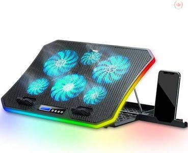 TopMate C12 Laptop Cooling Pad RGB Gaming Notebook Cooler for Desk and Lap Use, Laptop Fan Stand 8 Adjustable Heights with 6 Quiet Fans and Phone Holder, for 15.6-17.3 Inch Laptops-Ice Blue LED Light