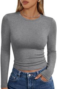 Trendy Queen Womens Long Sleeve T Shirts Fall Fashion 2025 Basic Crop Tops Going Out Workout Outfits Y2k Clothes Black Grey L