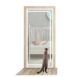 Cat Proof Screen Door, 31.5x78.7 inch Thicken Pet Screen Door with Zipper Anti Cat Door Screen Cat Resistant Mesh Screen Door for Stopping Cats Running Out (White)