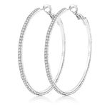 Large Rhinestone Hoop Earrings 925 Sterling Silver Post Cubic Zirconia Hoop Earrings Thin Rhinestones Round Hoop Earrings for Women Silver Hoop Earrings Sparkly Hoop Earrings with Crystals for Womens