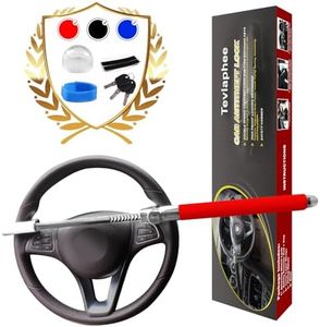 Tevlaphee Steering Wheel Lock Anti Theft Car Device Universal Prevention Adjustable Double Hook Emergency Hammer Window Breaker Self Defense Heavy Duty Secure (Red)