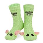 Disney The Mandalorian Fluffy Socks, Baby Yoda Mens Slipper Socks, Warm Knitted Socks (Green)