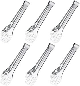 6PCS Serving Tongs, 7Inch Buffet tongs, Stainless Steel Food Tong Small Serving Utensils for Cooking, Entertaining, Salad, Barbecue, Buffet, Toast and Steak by Sunenlyst (Stainless buffet tongs)