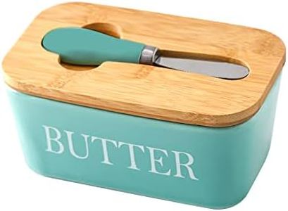 Butter Dish with Lid, Butter Keeper Container, French Butter Dish, 600ml Large Butter Container Keeper Storage with Stainless Steel Butter Knife & Bamboo Cover and Silicone Sealing Ring, Blue