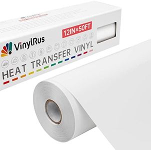 VinylRus Heat Transfer Vinyl-12” x 50ft White Iron on Vinyl Roll for Shirts, HTV Vinyl for Silhouette Cameo, Cricut, Easy to Cut & Weed