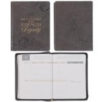 Christian Art Gifts 2025 18 Month Large Vegan Leather Personal Planner Organizer w/Zipper Closure for Men & Women: Strength & Dignity, Daily, Weekly, Monthly Planning, Aug 2024-Jan 2026, Charcoal Gray