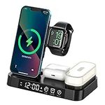 GS GSCOM 5 in 1 Qi certified QC3 fast Wireless Charge station with Alarm clock, compatible for iPhone14/13/12/11/X/8, Samsung S22/21/20/9/8/7/6,Note 20/10/9/8/5,iWatch Series Airpods(A37 Black)