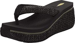 VOLATILE Women's Island Wedge Sandal, Black Raffia, 5 UK