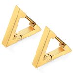 Flongo Unisex Triangle Hoop Earrings, Triangle Earrings for Women Men, Punk Hip-Hop Minimalist Stainless Steel Stud Earrings Clip on Cuff Earrings(Black Gold Silver)